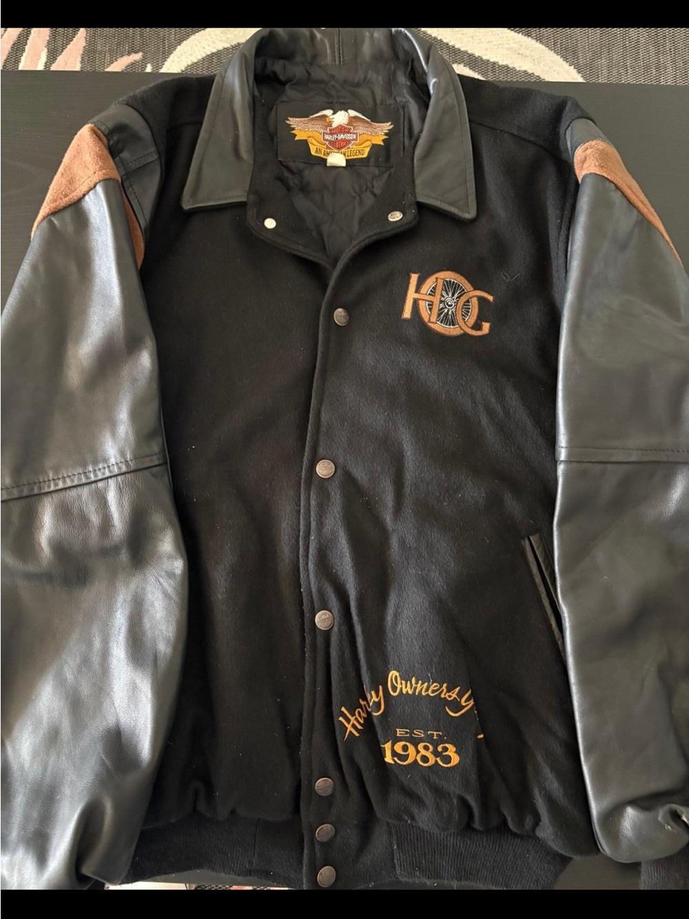 Harley-Davidson Black and Brown HOG Varsity Bomber Jacket